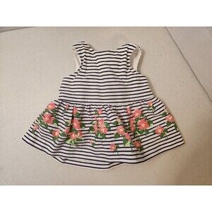 Janie And Jack Peplum Girls Floral Stripe Top With Open Back Bow Detail 3-6 Mths